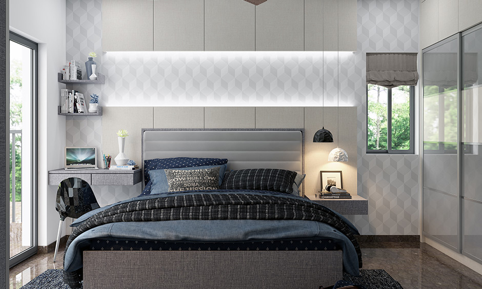 wall-mounted side table decor in bedroom